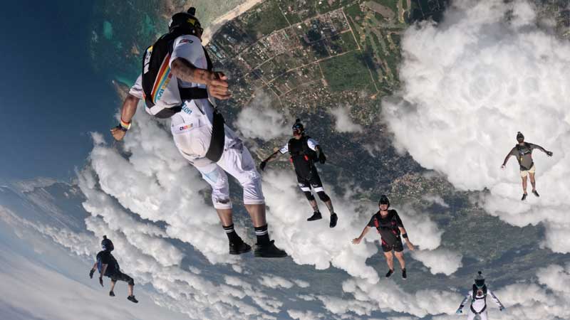 Licensed skydivers fun jumping over Diani Beach Kenya