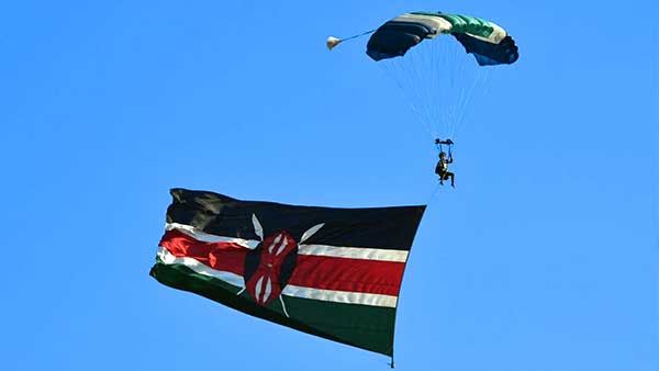 Skydiver performing a demo jump for an event in Kenya
